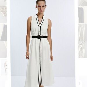 Zara Cream Midi Dress with Black Accents